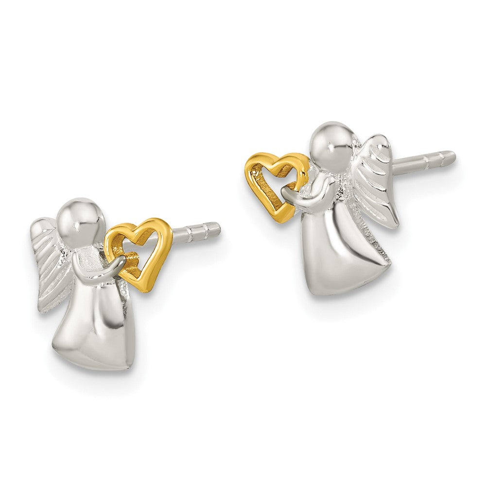 Sterlingsilber Engel Goldfarben Herz Poliert Ohrstecker