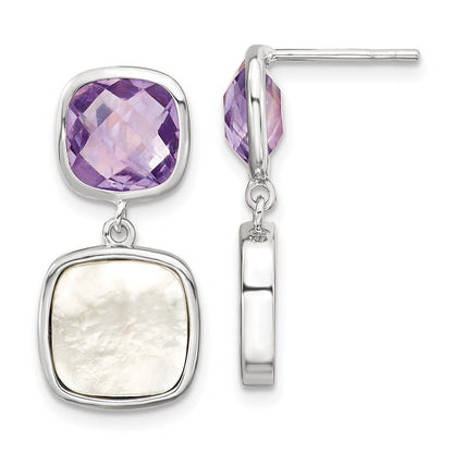 Sterlingsilber Rhodiniert 7.36amethyst/mop Stecker Ohrhänger