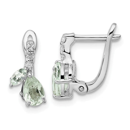 Sterlingsilber Ss Rhodiniert 1.05t.w. Grün Quarz/white Topas Klappbar Ohrringe