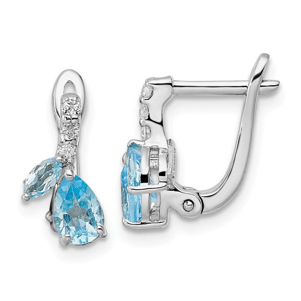 Sterlingsilber Rhodiniert Schweizer Bt/white Topas Klappbar Ohrringe