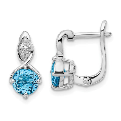 Sterlingsilber Rhodiniert Schweizer Bt/white Topas Klappbar Ohrringe