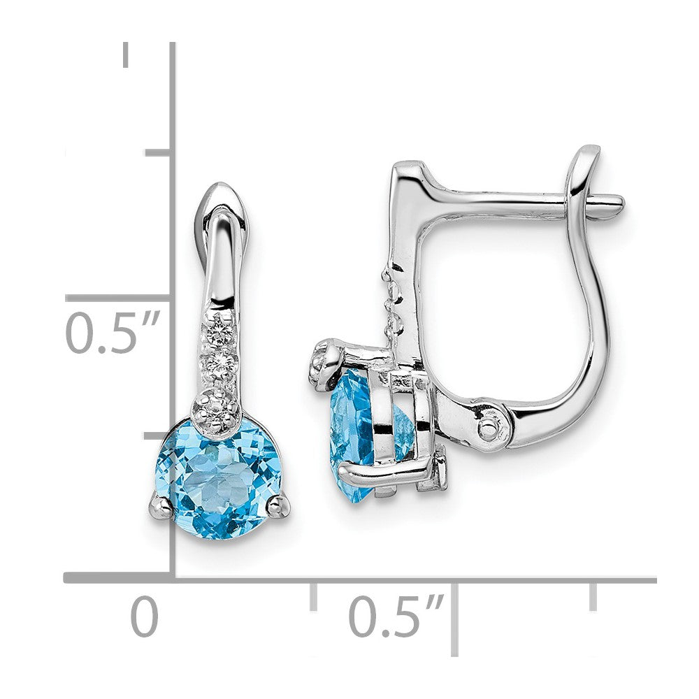 Sterlingsilber Rhodiniert Schweizer Bt/white Topas Kreis Klappbar Ohrringe