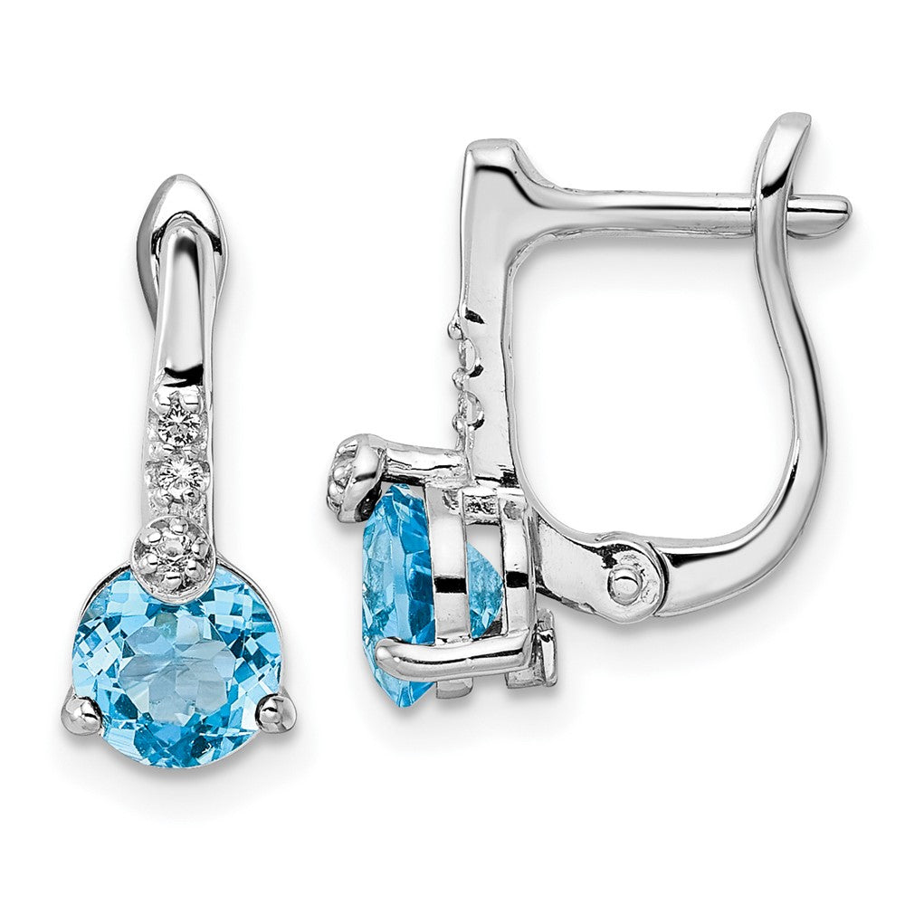 Sterlingsilber Rhodiniert Schweizer Bt/white Topas Kreis Klappbar Ohrringe