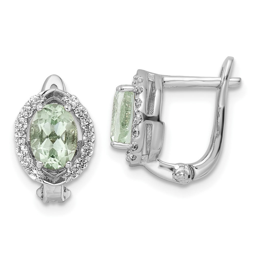 Sterlingsilber Ss Rhodiniert 1.74t.w. Grün Quarz/wt Oval Klappbar Ohrringe