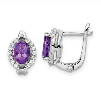 Sterlingsilber Ss Rhodiniert 2.02amethyst/whitetopaz Oval Klappbar Ohrringe
