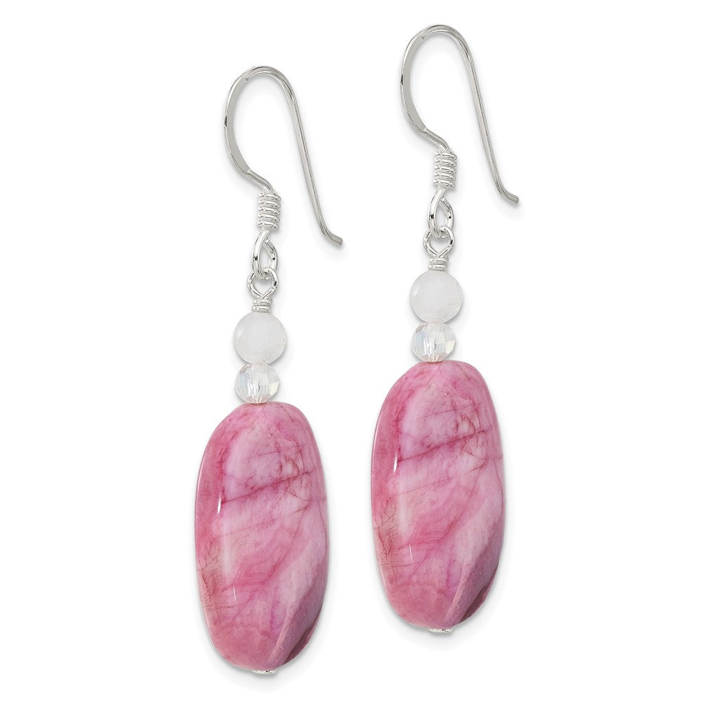 Sterlingsilber Rosa Achat, Rosa Quarz und Kristall Ohrringe