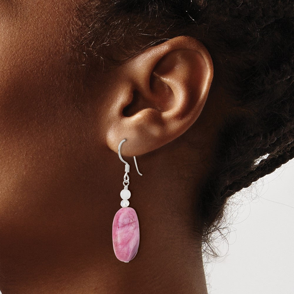 Sterlingsilber Rosa Achat, Rosa Quarz und Kristall Ohrringe