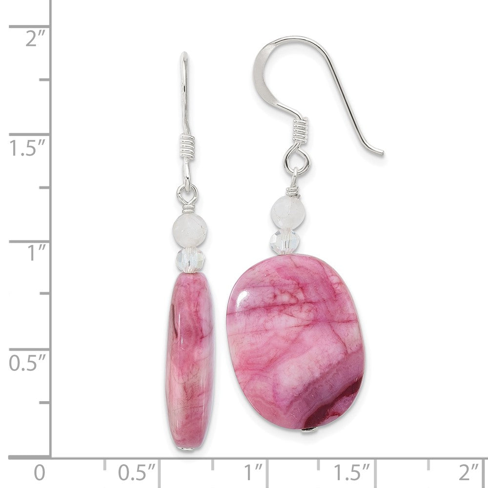 Sterlingsilber Rosa Achat, Rosa Quarz und Kristall Ohrringe