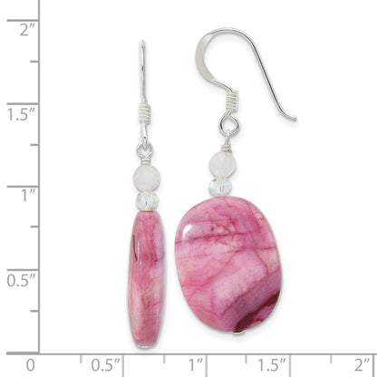 Sterlingsilber Rosa Achat, Rosa Quarz und Kristall Ohrringe