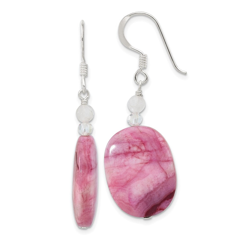 Sterlingsilber Rosa Achat, Rosa Quarz und Kristall Ohrringe