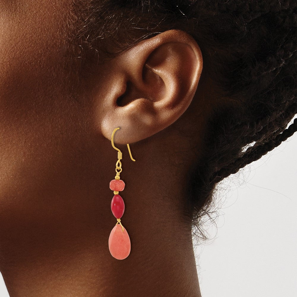 Sterlingsilber Vergoldet Coral und Jade Ohrhänger