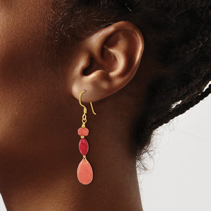 Sterlingsilber Vergoldet Coral und Jade Ohrhänger