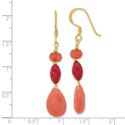 Sterlingsilber Vergoldet Coral und Jade Ohrhänger