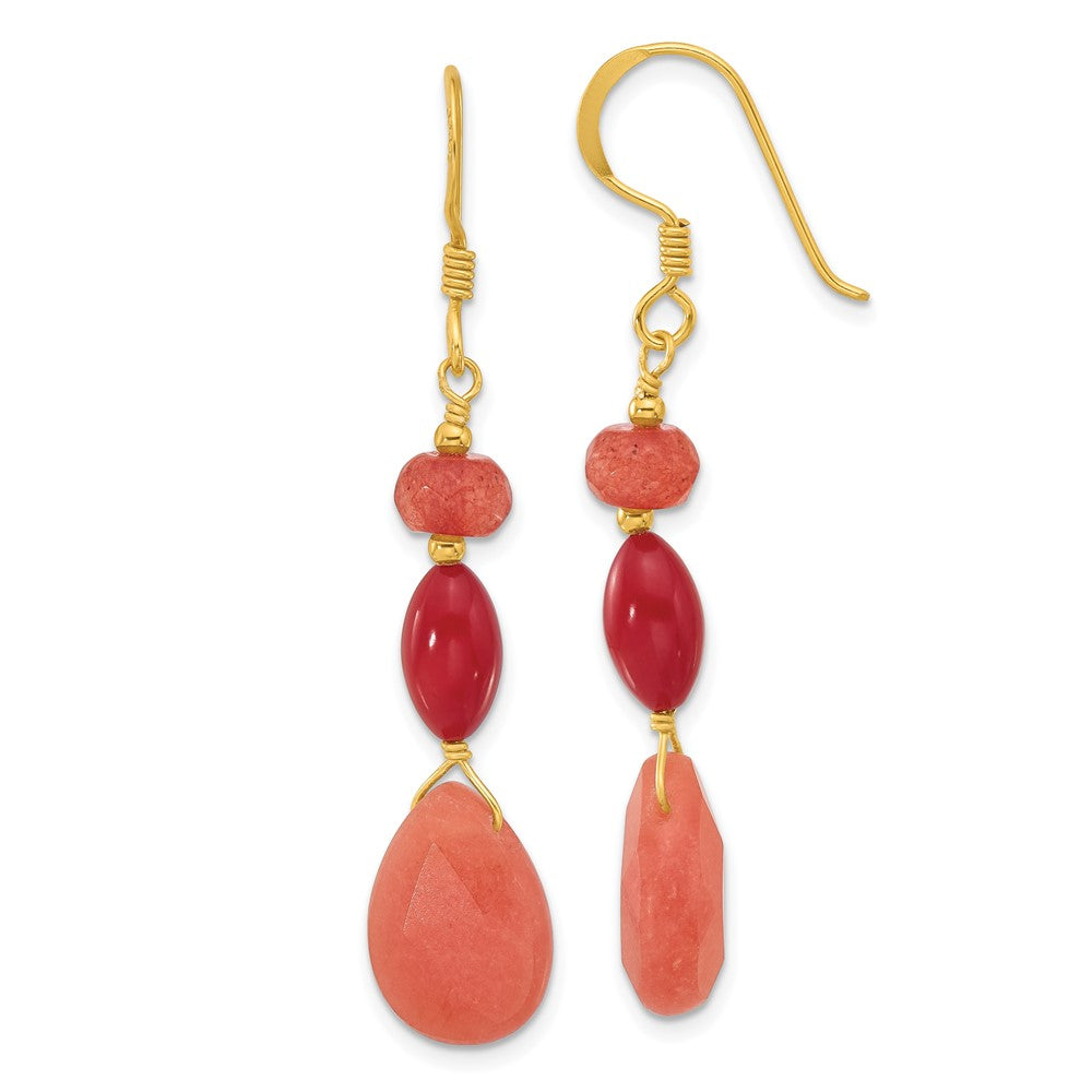 Sterlingsilber Vergoldet Coral und Jade Ohrhänger