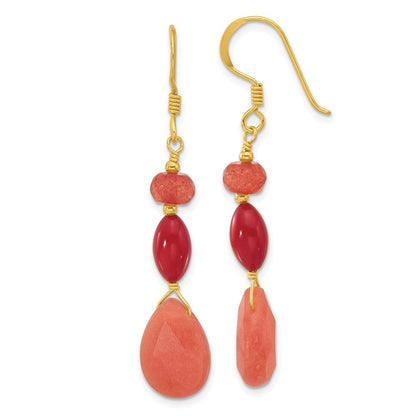 Sterlingsilber Vergoldet Coral und Jade Ohrhänger