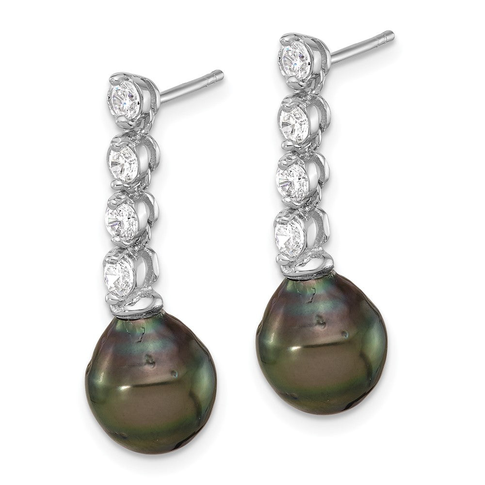 Sterlingsilber Rhodiniert 9-10mm Tahitian Perle/cz Stecker Ohrhänger