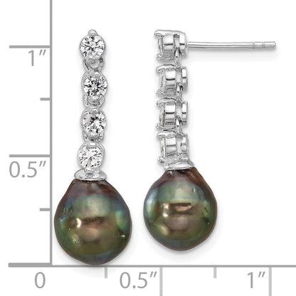 Sterlingsilber Rhodiniert 9-10mm Tahitian Perle/cz Stecker Ohrhänger