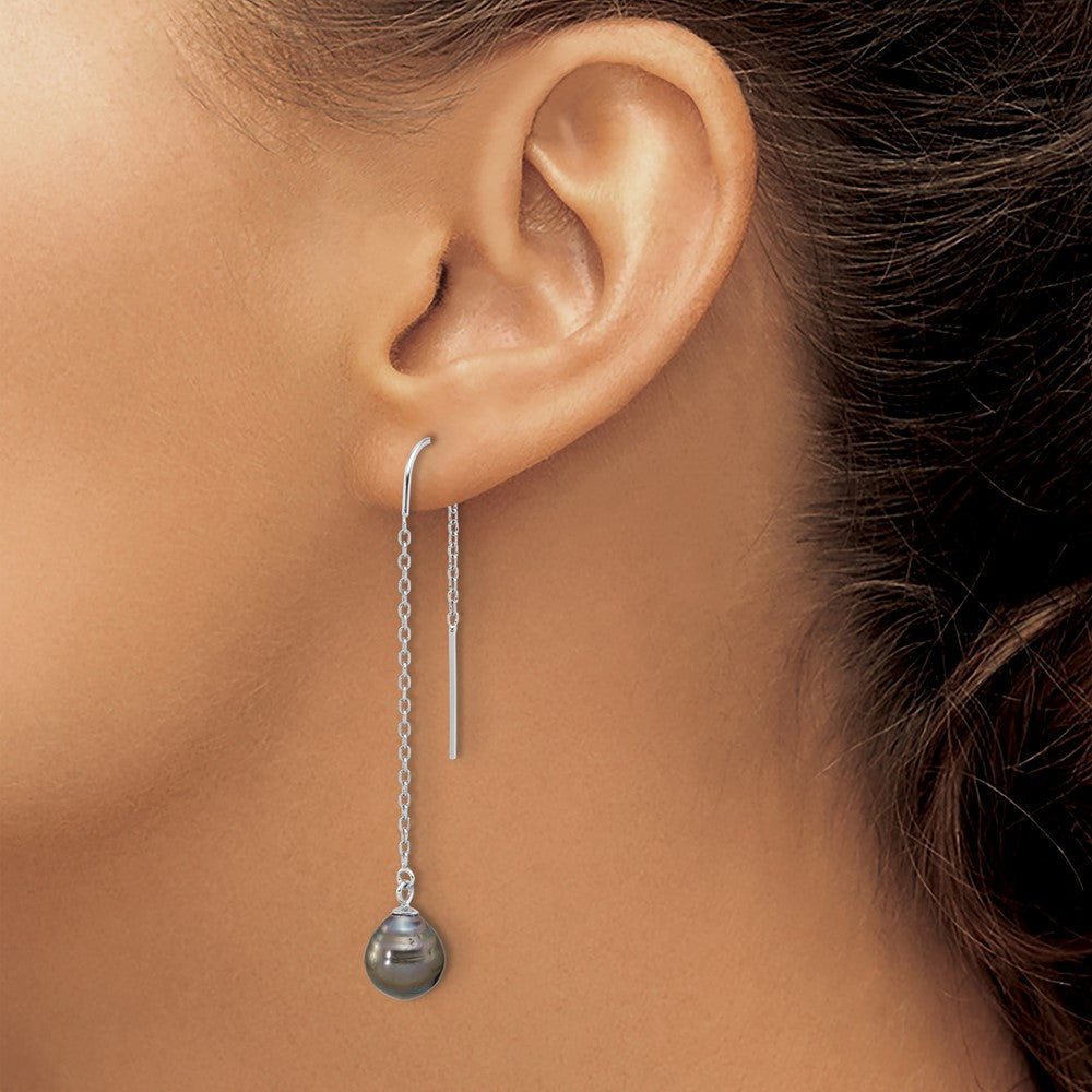 Sterlingsilber Rhodiniert Schwarz Tahitian Perle Durchzieher-Ohrringe