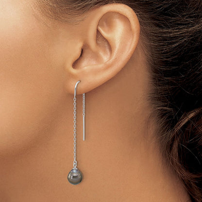 Sterlingsilber Rhodiniert Schwarz Tahitian Perle Durchzieher-Ohrringe