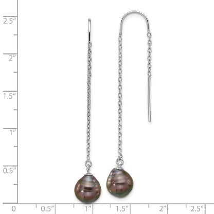 Sterlingsilber Rhodiniert Schwarz Tahitian Perle Durchzieher-Ohrringe