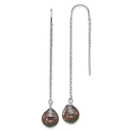 Sterlingsilber Rhodiniert Schwarz Tahitian Perle Durchzieher-Ohrringe