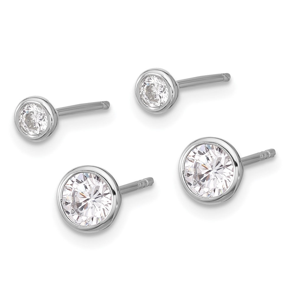 Sterlingsilber Rhodiniert 3mm und 5mm Zirkonia Zargenfassung Ohrstecker Set