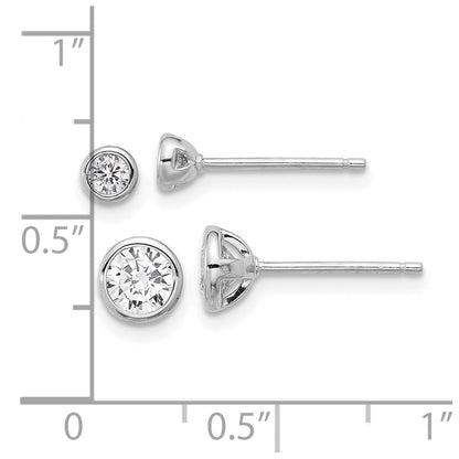 Sterlingsilber Rhodiniert 3mm und 5mm Zirkonia Zargenfassung Ohrstecker Set