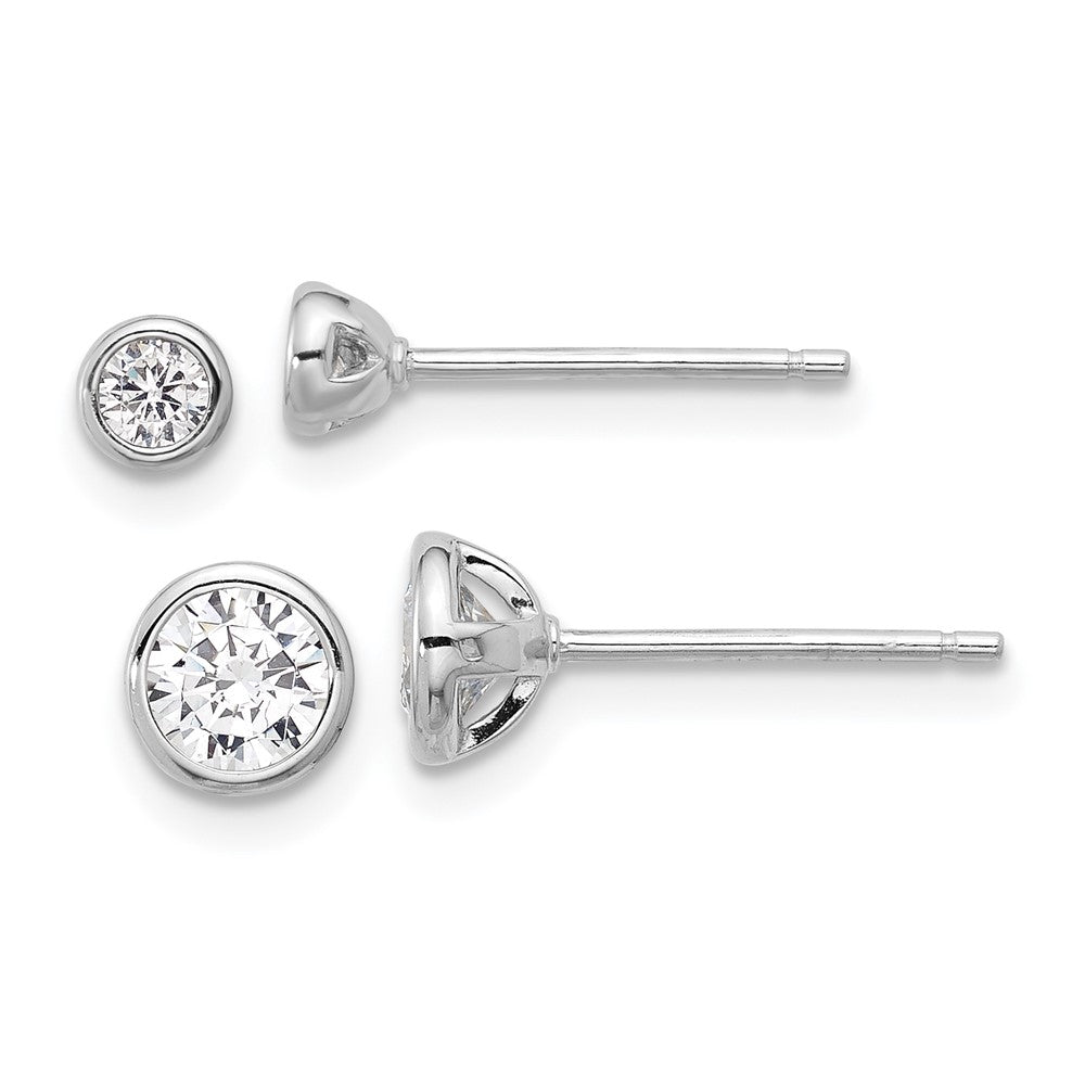 Sterlingsilber Rhodiniert 3mm und 5mm Zirkonia Zargenfassung Ohrstecker Set