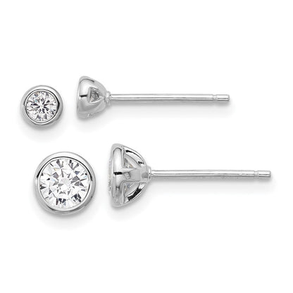 Sterlingsilber Rhodiniert 3mm und 5mm Zirkonia Zargenfassung Ohrstecker Set