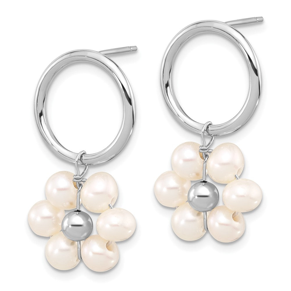 Sterlingsilber Rhodiniert 4-5mm Weiß Fwc Perle Blume Ohrhänger