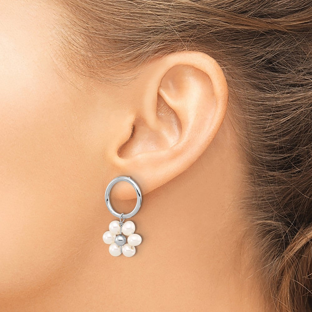 Sterlingsilber Rhodiniert 4-5mm Weiß Fwc Perle Blume Ohrhänger
