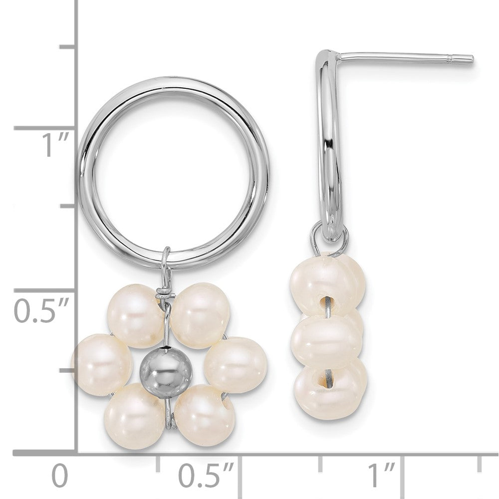 Sterlingsilber Rhodiniert 4-5mm Weiß Fwc Perle Blume Ohrhänger