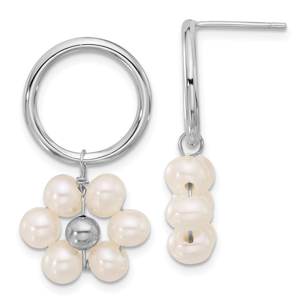 Sterlingsilber Rhodiniert 4-5mm Weiß Fwc Perle Blume Ohrhänger