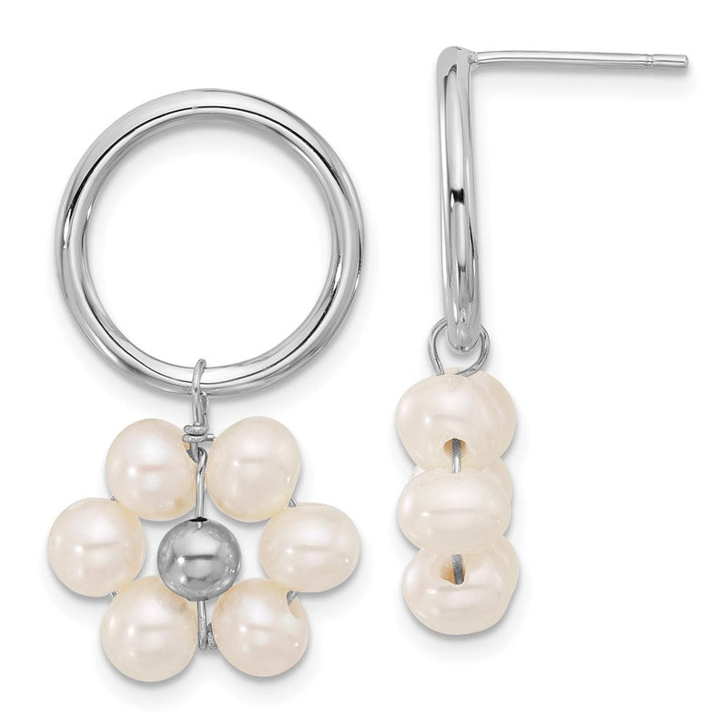 Sterlingsilber Rhodiniert 4-5mm Weiß Fwc Perle Blume Ohrhänger