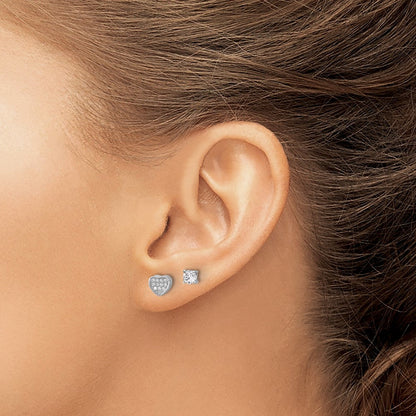 Sterlingsilber Rhodiniert Pavéé Zirkonia Herz/4mm Zirkonia Ohrstecker Set