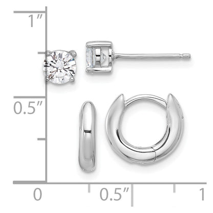 Sterlingsilber Rhodiniert 2.5mm Huggie Creolen/5mm Zirkonia Ohrstecker Set