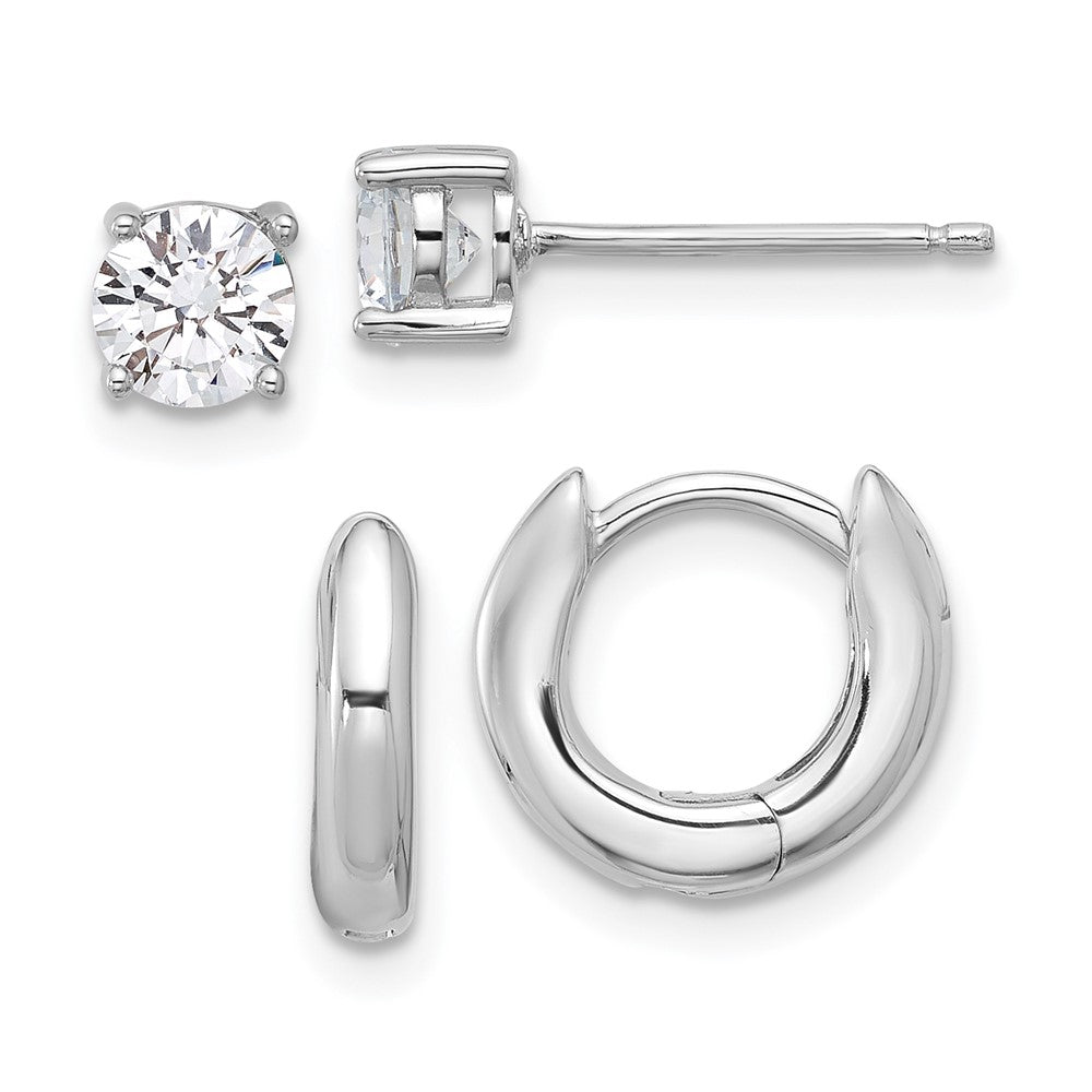 Sterlingsilber Rhodiniert 2.5mm Huggie Creolen/5mm Zirkonia Ohrstecker Set