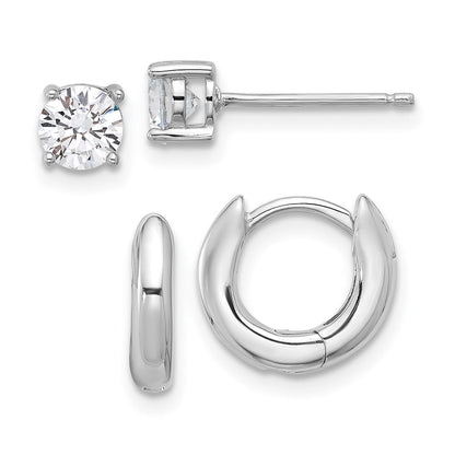 Sterlingsilber Rhodiniert 2.5mm Huggie Creolen/5mm Zirkonia Ohrstecker Set