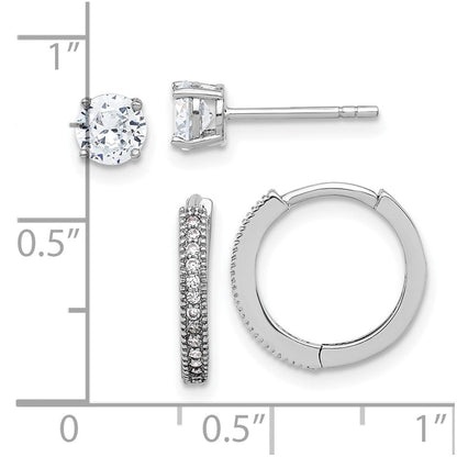 Sterlingsilber Rhodiniert Zirkonia 2mm Creole und 5mm Ohrstecker Stecker Ohrring Set