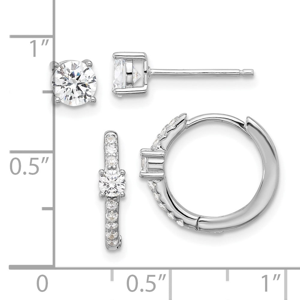 Sterlingsilber Rhodiniert 5mm Zirkonia Studs und Klappbar Creole Ohrring Set