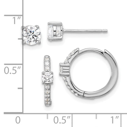 Sterlingsilber Rhodiniert 5mm Zirkonia Studs und Klappbar Creole Ohrring Set