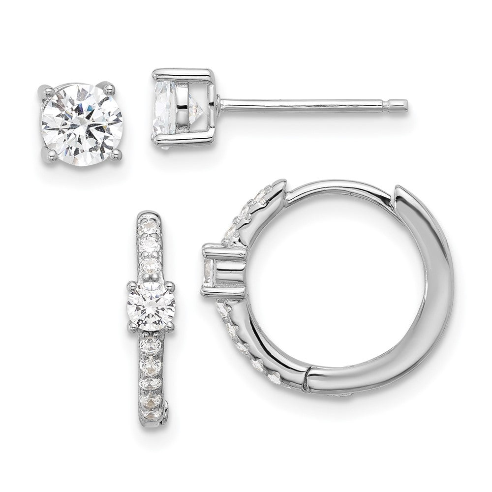 Sterlingsilber Rhodiniert 5mm Zirkonia Studs und Klappbar Creole Ohrring Set