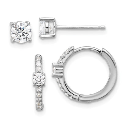 Sterlingsilber Rhodiniert 5mm Zirkonia Studs und Klappbar Creole Ohrring Set