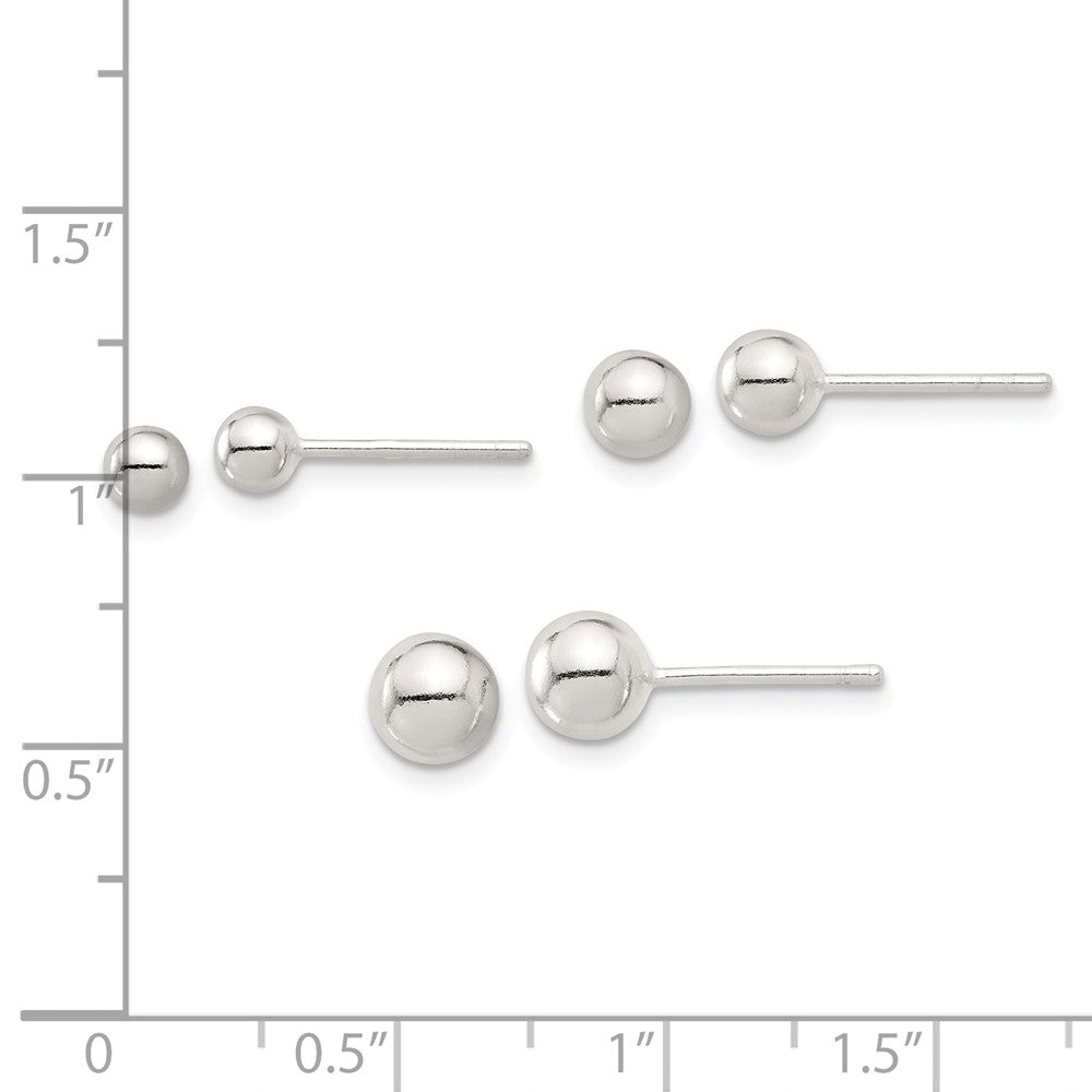 Sterlingsilber E-coated 4mm 5mm und 6mm Kugel Stecker Ohrring Set