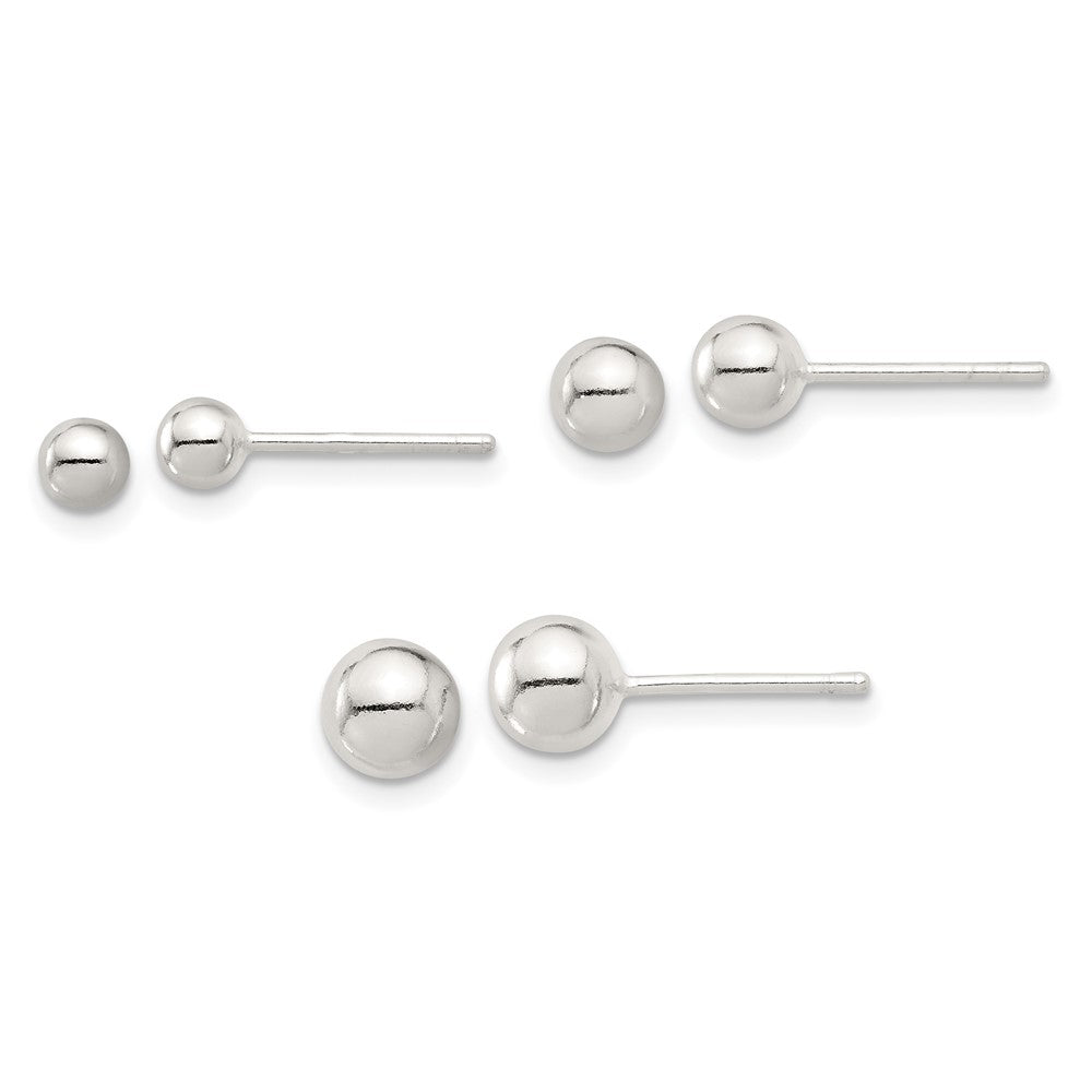 Sterlingsilber E-coated 4mm 5mm und 6mm Kugel Stecker Ohrring Set