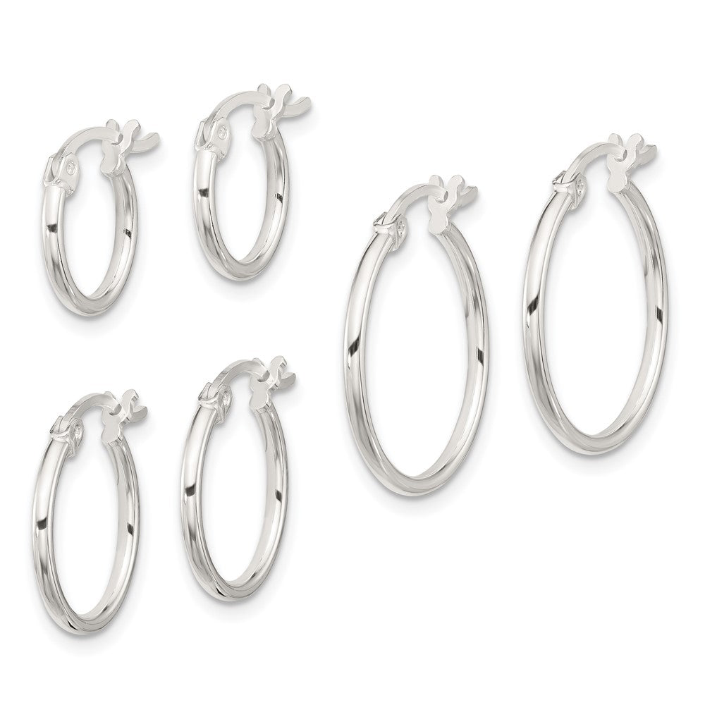 Sterlingsilber Rhodiniert Poliert Set Of 3 Creole Ohrring Set