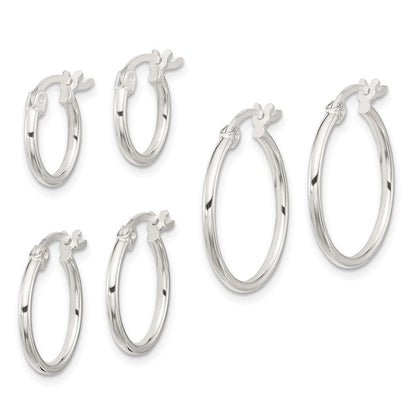 Sterlingsilber Rhodiniert Poliert Set Of 3 Creole Ohrring Set