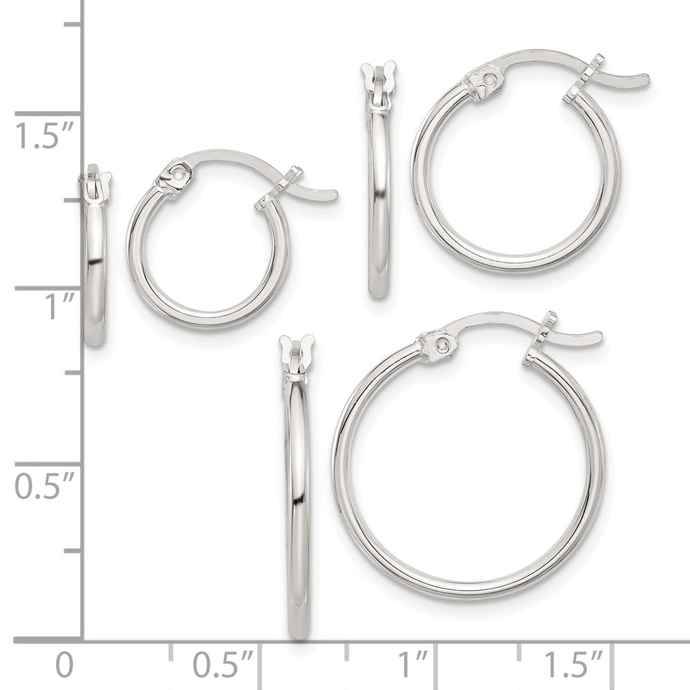 Sterlingsilber Rhodiniert Poliert Set Of 3 Creole Ohrring Set