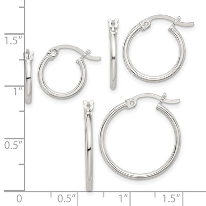 Sterlingsilber Rhodiniert Poliert Set Of 3 Creole Ohrring Set