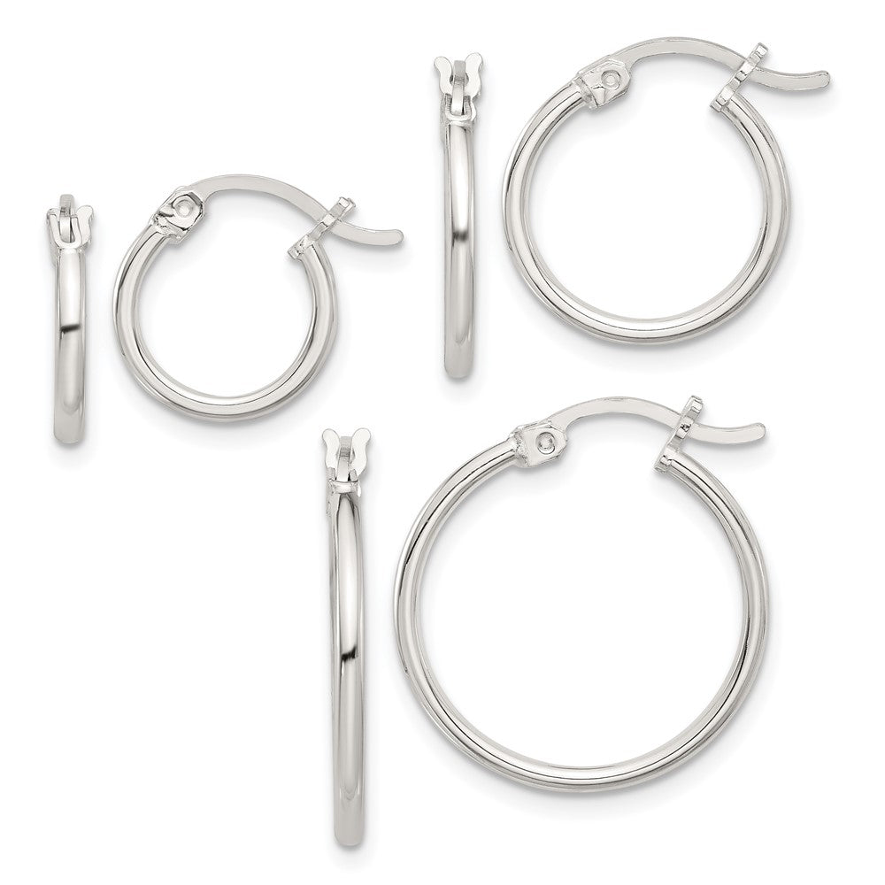Sterlingsilber Rhodiniert Poliert Set Of 3 Creole Ohrring Set